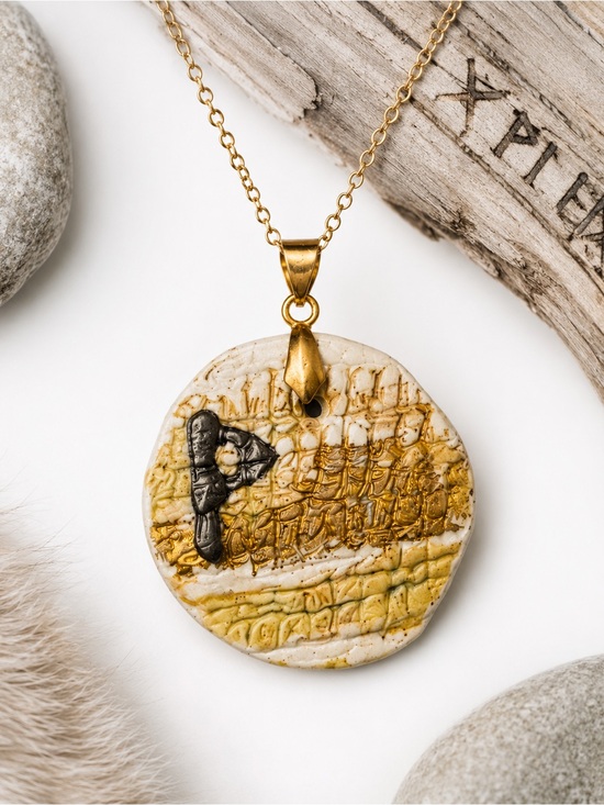 Handmade Jewelry - Ancient Viking Rune Necklace Handmade Nordic Ceramic Artifact Pendant